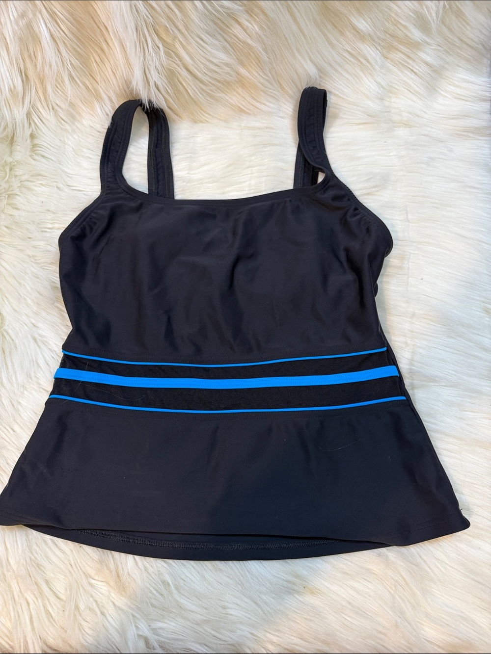 Speedo Black Tankini Top with Blue Stripe Accents Swimsuit